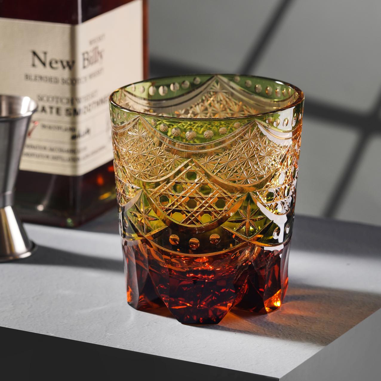 lovecove Vintage Kiriko Green Crystal Whisky Glass image 2