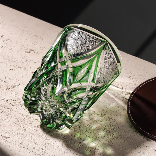 lovecove Vintage Kiriko Green Whiskey Glasses image 1