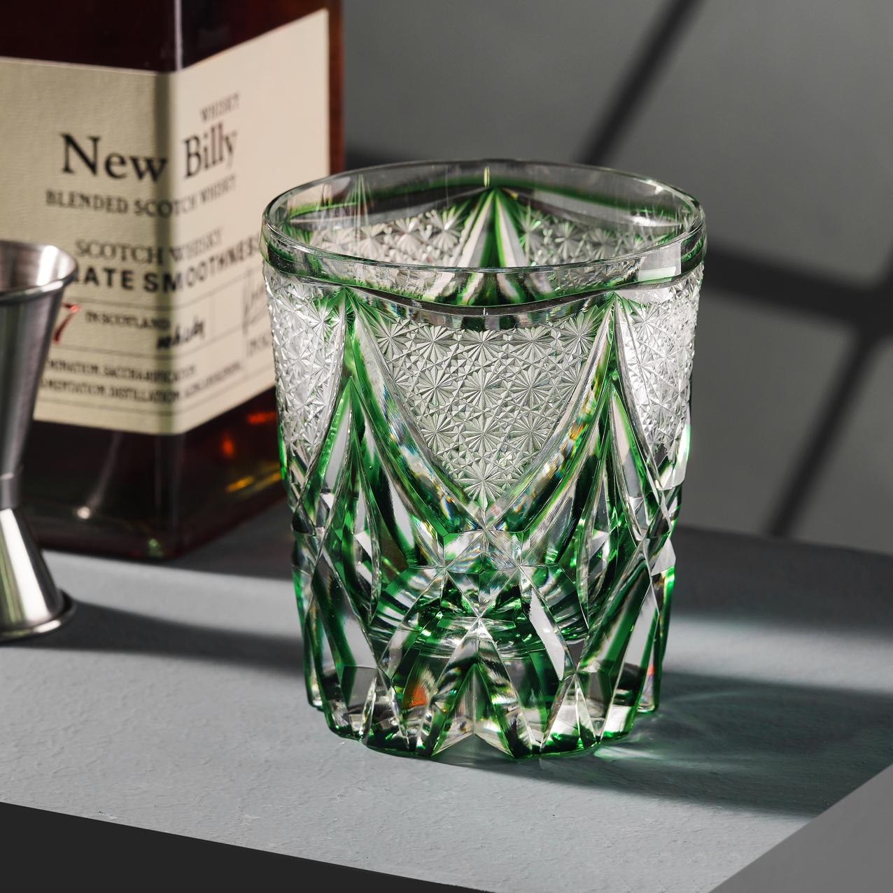 lovecove Vintage Kiriko Green Whiskey Glasses image 2