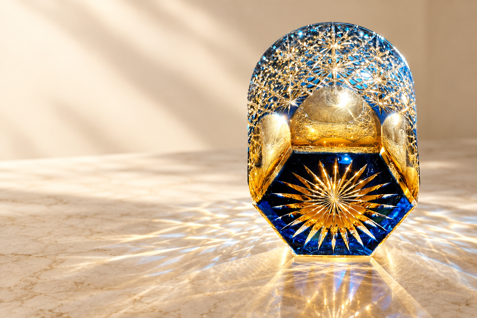 Blue Daisy with blue and gold reflections